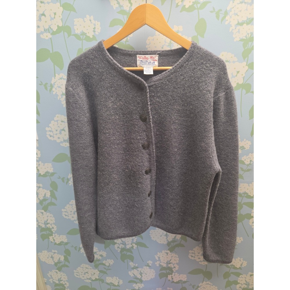 Tally-Ho Australia Wool Cardigan Sweater Gray Button Front Crew Neck Mens Medium